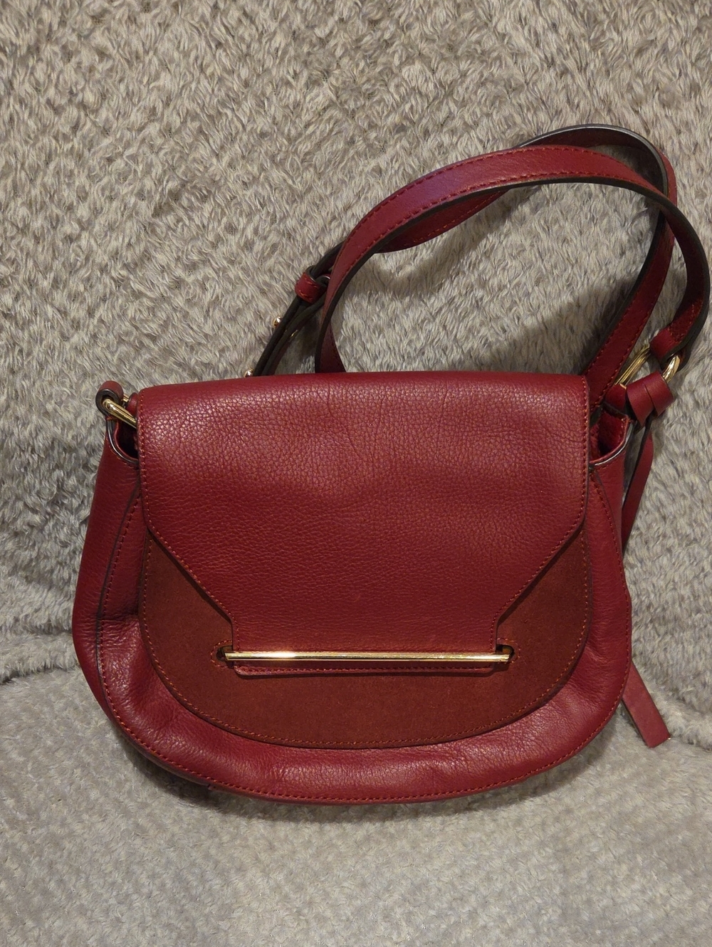Vince Camuto Wine Red Leather & Suede Crossbody with Gold Bar